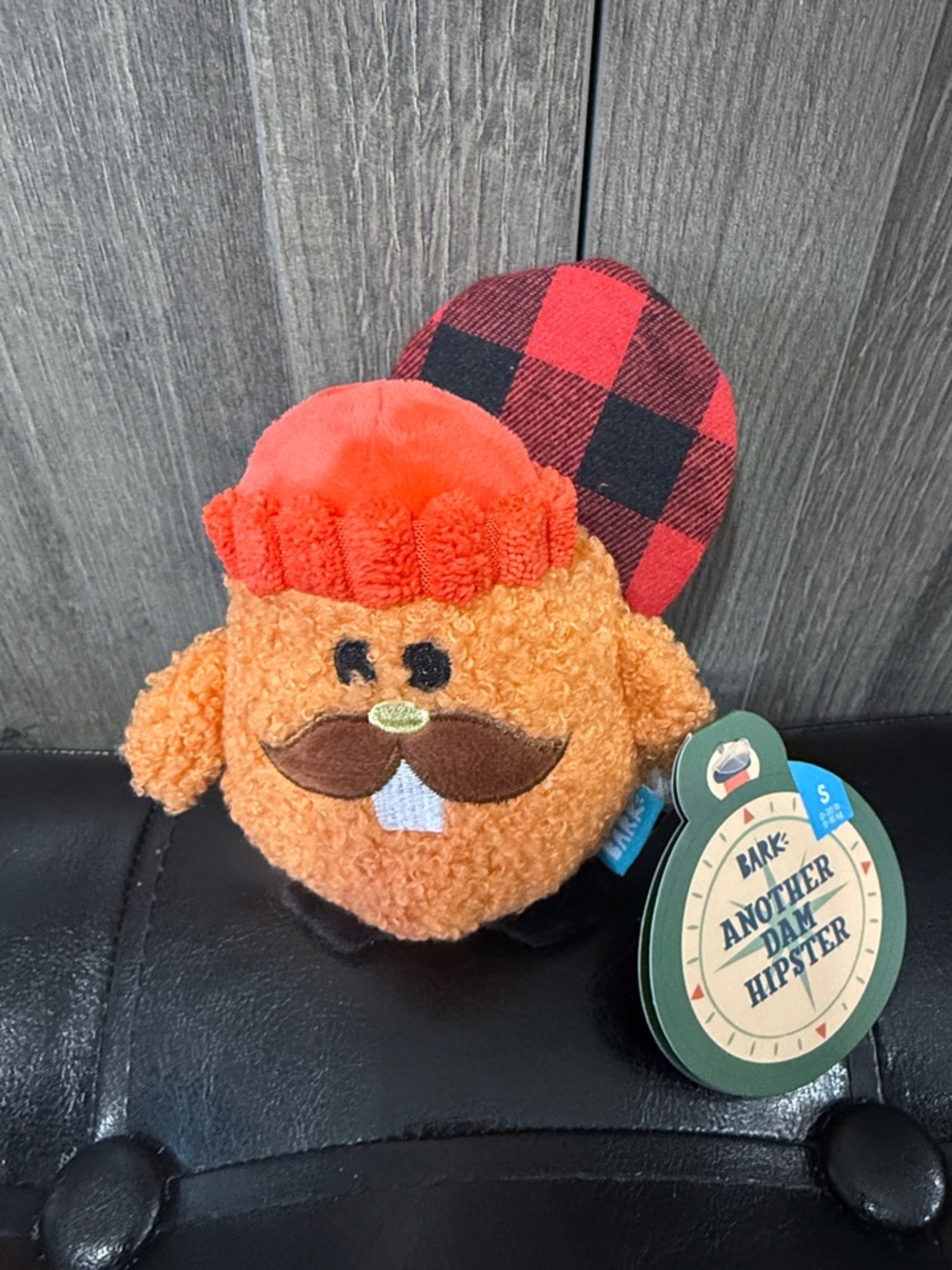 New Barkbox Another Dam Hipster Small Bark Dog Plush Stuffed Crinkle Squeaky Toy